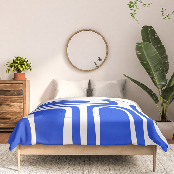 Palm Springs Mid-Century Modern Abstract Minimalist Pattern Royal Blue and White Comforter Gallery Image 3