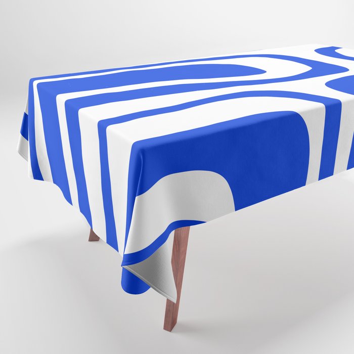 Palm Springs Mid-Century Modern Abstract Minimalist Pattern Royal Blue and White Tablecloth Gallery Image 1