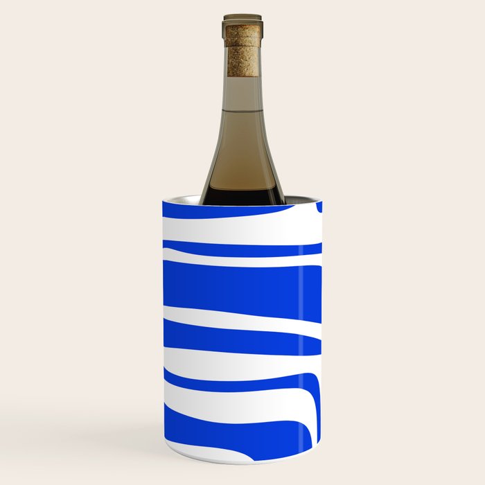 Palm Springs Mid-Century Modern Abstract Minimalist Pattern Royal Blue and White Wine Chiller Gallery Image 2