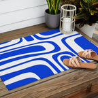 Palm Springs Mid-Century Modern Abstract Minimalist Pattern Royal Blue and White Outdoor Rug Gallery Image 2