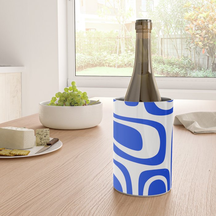 Palm Springs Mid-Century Modern Abstract Minimalist Pattern Royal Blue and White Wine Chiller Gallery Image 4