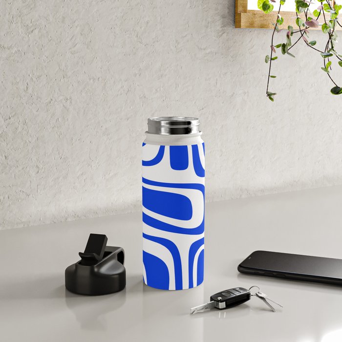 Palm Springs Mid-Century Modern Abstract Minimalist Pattern Royal Blue and White Water Bottle Gallery Image 4