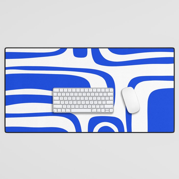 Palm Springs Mid-Century Modern Abstract Minimalist Pattern Royal Blue and White Desk Mat Gallery Image 1