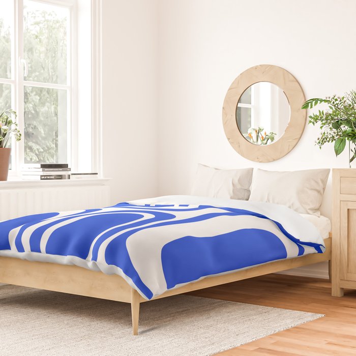 Palm Springs Mid-Century Modern Abstract Minimalist Pattern Royal Blue and White Duvet Cover Gallery Image 2