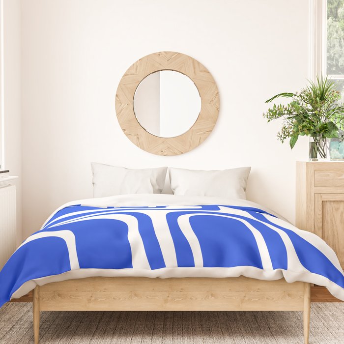Palm Springs Mid-Century Modern Abstract Minimalist Pattern Royal Blue and White Duvet Cover Gallery Image 3