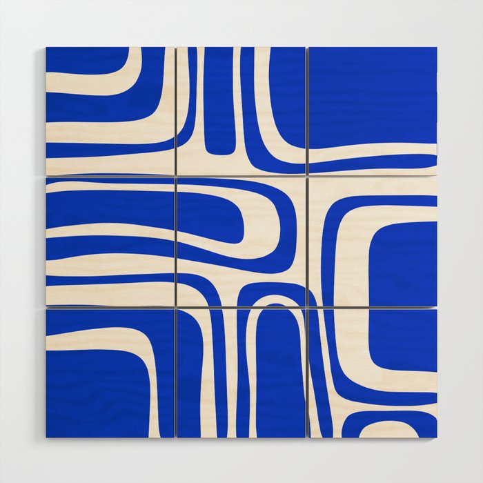 Palm Springs Mid-Century Modern Abstract Minimalist Pattern Royal Blue and White Wood Wall Art Gallery Image 1