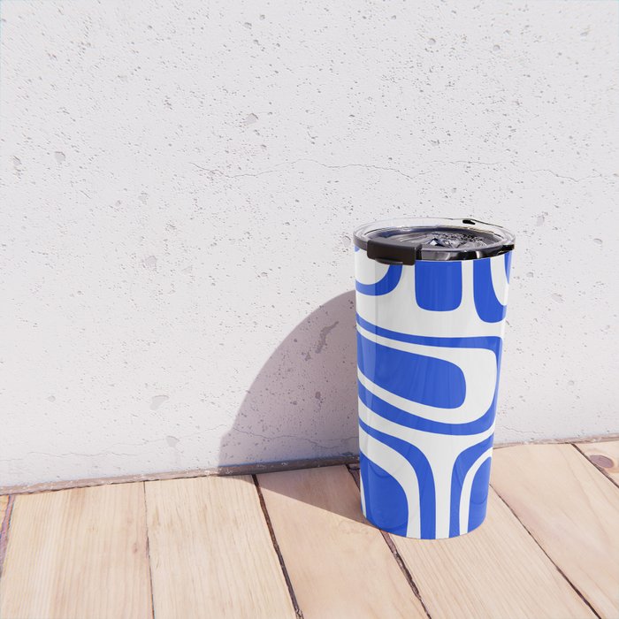 Palm Springs Mid-Century Modern Abstract Minimalist Pattern Royal Blue and White Travel Mug Gallery Image 4