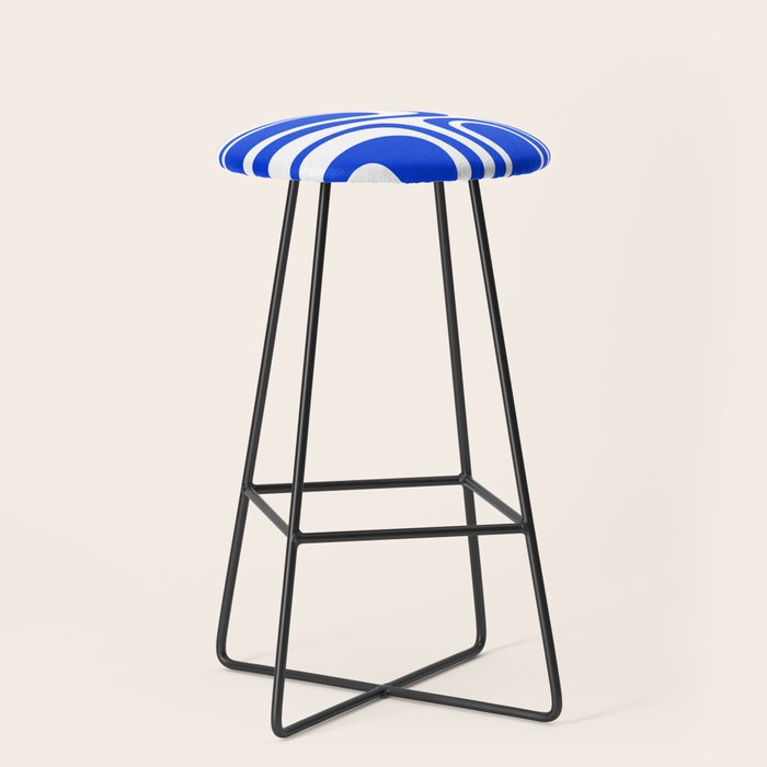 Palm Springs Mid-Century Modern Abstract Minimalist Pattern Royal Blue and White Stool Gallery Image 1