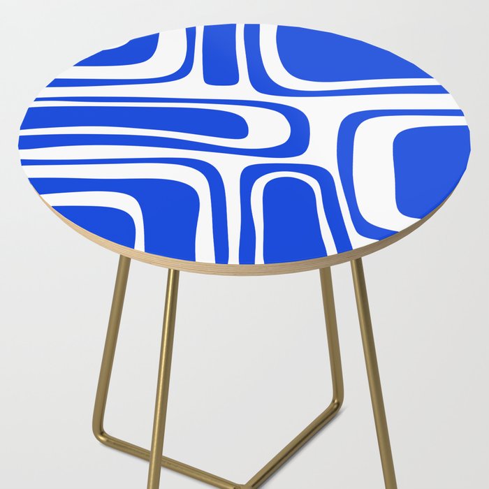 Palm Springs Mid-Century Modern Abstract Minimalist Pattern Royal Blue and White Side Table Gallery Image 2