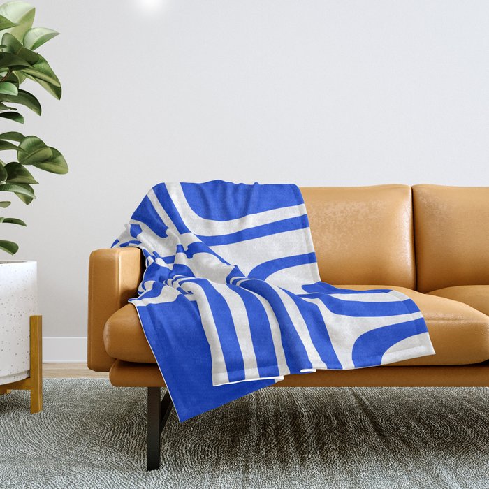 Palm Springs Mid-Century Modern Abstract Minimalist Pattern Royal Blue and White Throw Blanket Gallery Image 1