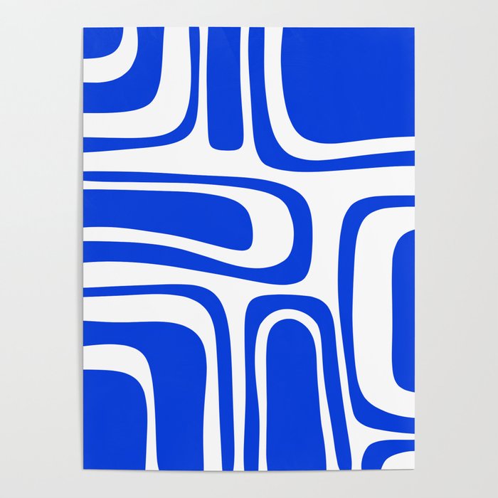 Palm Springs Mid-Century Modern Abstract Minimalist Pattern Royal Blue and White Poster Gallery Image 1