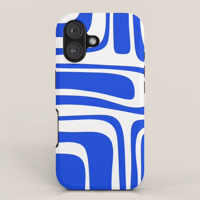 Palm Springs Mid-Century Modern Abstract Minimalist Pattern Royal Blue and White iPhone Case Gallery Image 1