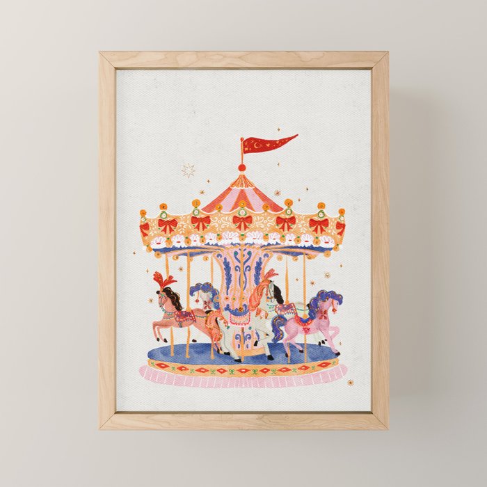 Whimsical Vintage Carousel Ride Mini Art Print Gallery Image 1