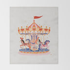 Whimsical Vintage Carousel Ride Throw Blanket Gallery Image 2
