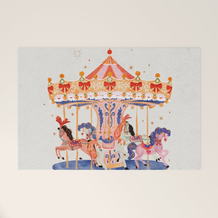 Whimsical Vintage Carousel Ride Welcome Mat Gallery Image 1