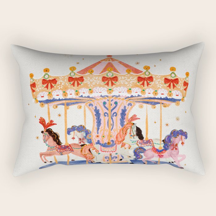 Whimsical Vintage Carousel Ride Rectangular Pillow Gallery Image 1