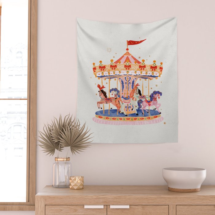 Whimsical Vintage Carousel Ride Wall Tapestry Gallery Image 2
