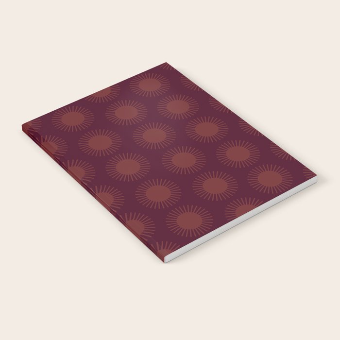 Boho Summer Sun Pattern XIII Dark Maroon Red Notebook Gallery Image 2