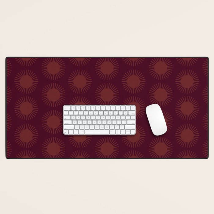 Boho Summer Sun Pattern XIII Dark Maroon Red Desk Mat Gallery Image 1