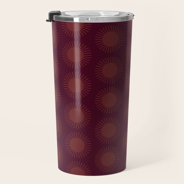 Boho Summer Sun Pattern XIII Dark Maroon Red Travel Mug Gallery Image 3