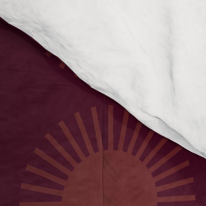 Boho Summer Sun Pattern XIII Dark Maroon Red Comforter Gallery Image 4