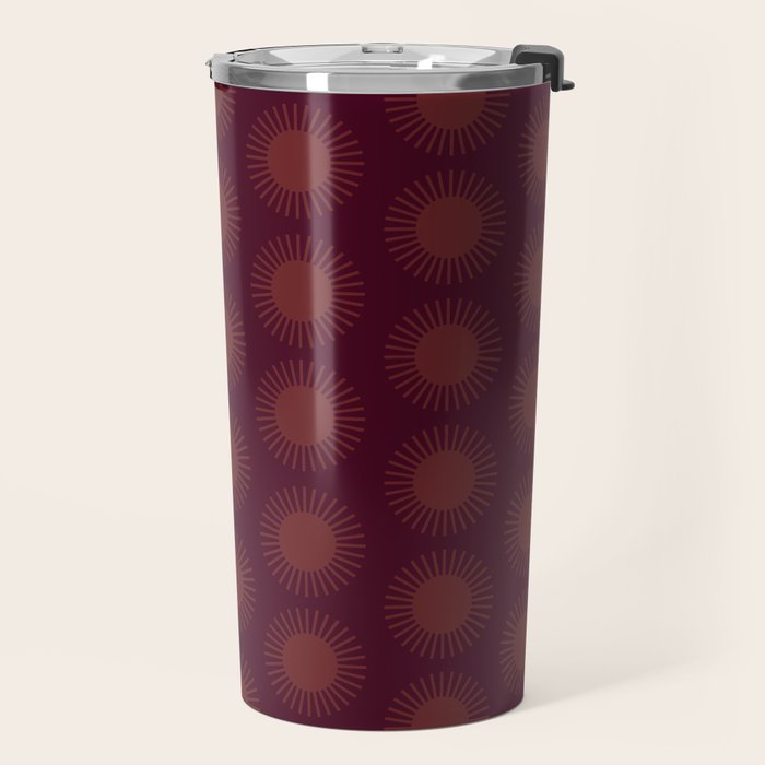 Boho Summer Sun Pattern XIII Dark Maroon Red Travel Mug Gallery Image 2