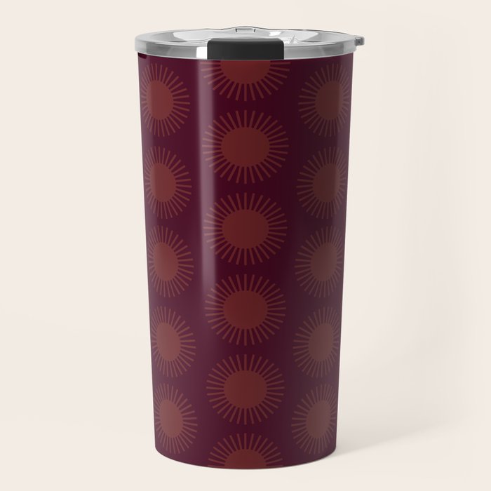 Boho Summer Sun Pattern XIII Dark Maroon Red Travel Mug Gallery Image 1
