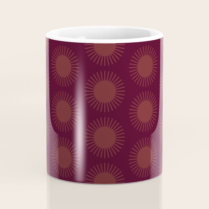 Boho Summer Sun Pattern XIII Dark Maroon Red Coffee Mug Gallery Image 4