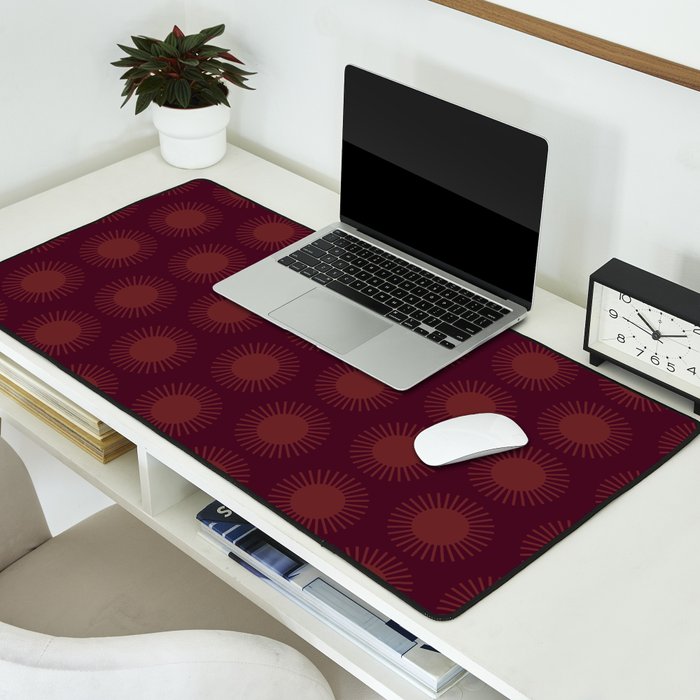 Boho Summer Sun Pattern XIII Dark Maroon Red Desk Mat Gallery Image 2