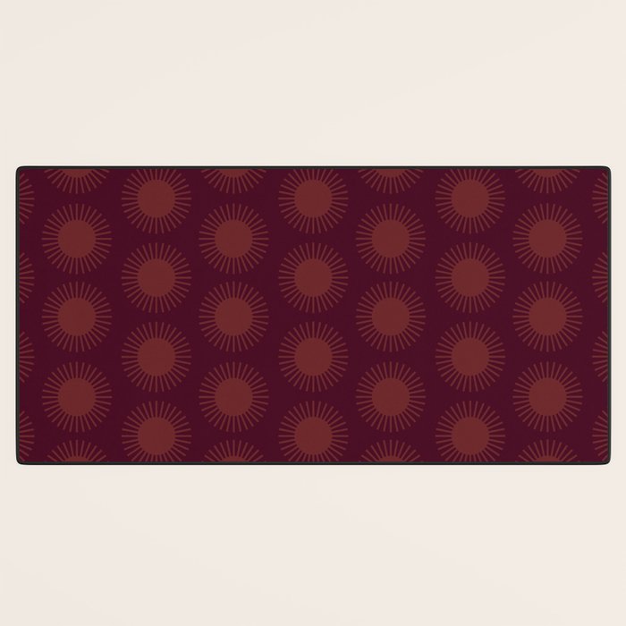 Boho Summer Sun Pattern XIII Dark Maroon Red Desk Mat Gallery Image 3