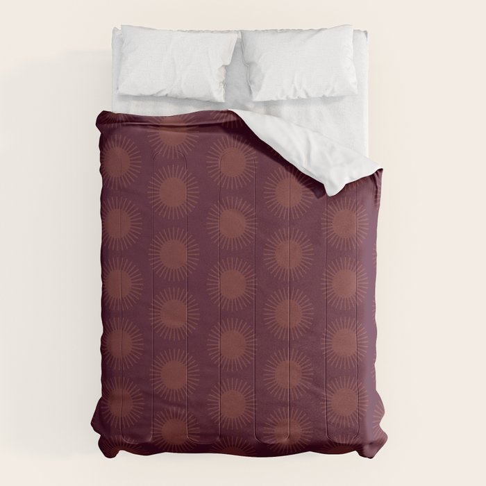 Boho Summer Sun Pattern XIII Dark Maroon Red Comforter Gallery Image 1