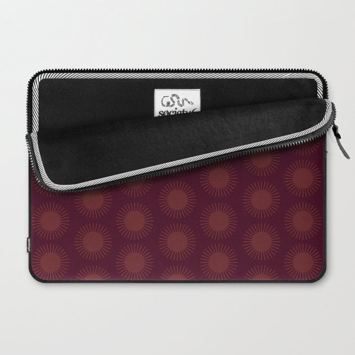 Boho Summer Sun Pattern XIII Dark Maroon Red Laptop Sleeve Gallery Image 2