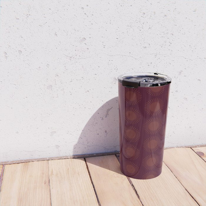 Boho Summer Sun Pattern XIII Dark Maroon Red Travel Mug Gallery Image 4