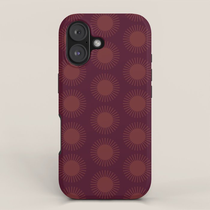 Boho Summer Sun Pattern XIII Dark Maroon Red iPhone Case Gallery Image 1