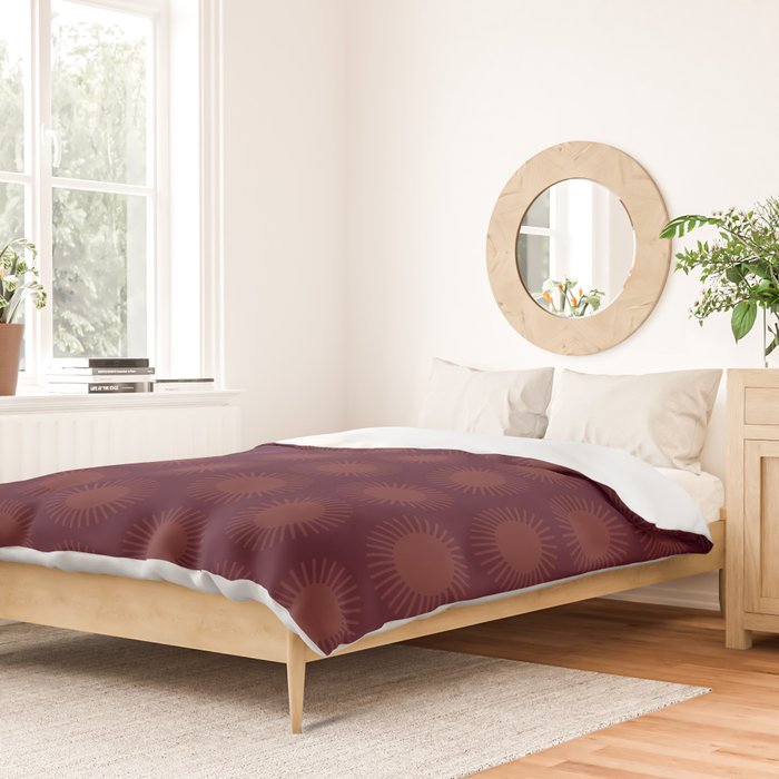 Boho Summer Sun Pattern XIII Dark Maroon Red Duvet Cover Gallery Image 2