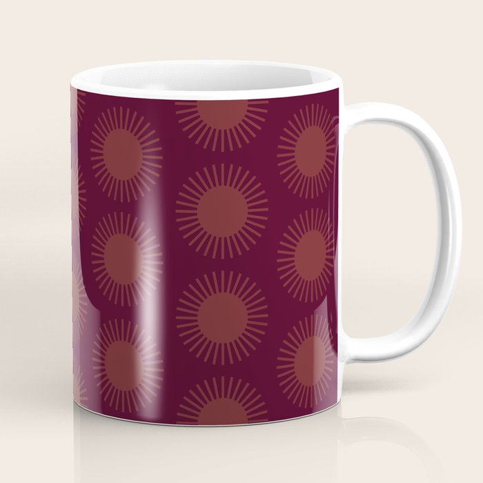 Boho Summer Sun Pattern XIII Dark Maroon Red Coffee Mug Gallery Image 1