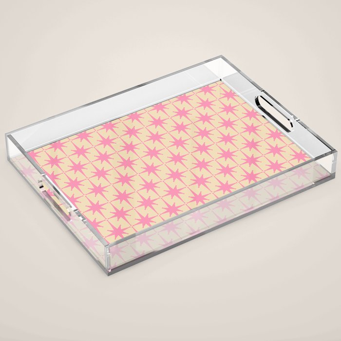  Midcentury Modern Atomic Age Starburst Star Pattern Pink and Cream Acrylic Tray Gallery Image 1