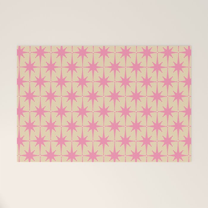  Midcentury Modern Atomic Age Starburst Star Pattern Pink and Cream Welcome Mat Gallery Image 1