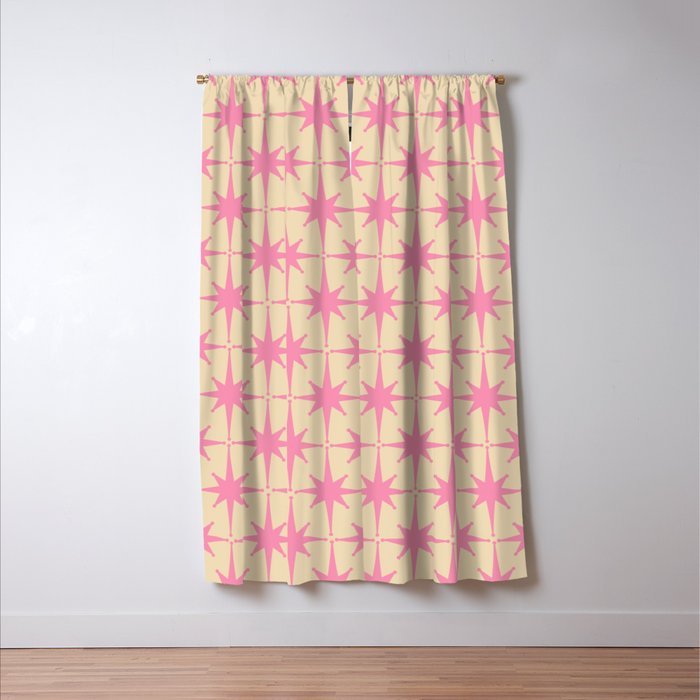  Midcentury Modern Atomic Age Starburst Star Pattern Pink and Cream Window Curtain Gallery Image 3