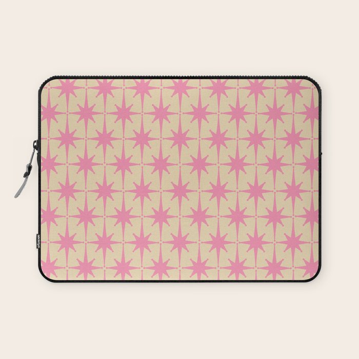  Midcentury Modern Atomic Age Starburst Star Pattern Pink and Cream Laptop Sleeve Gallery Image 1