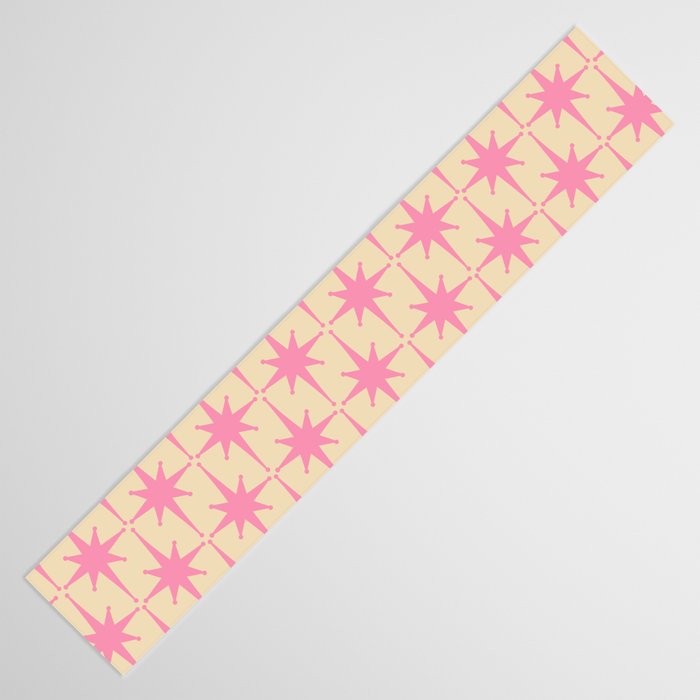  Midcentury Modern Atomic Age Starburst Star Pattern Pink and Cream Table Runner Gallery Image 3
