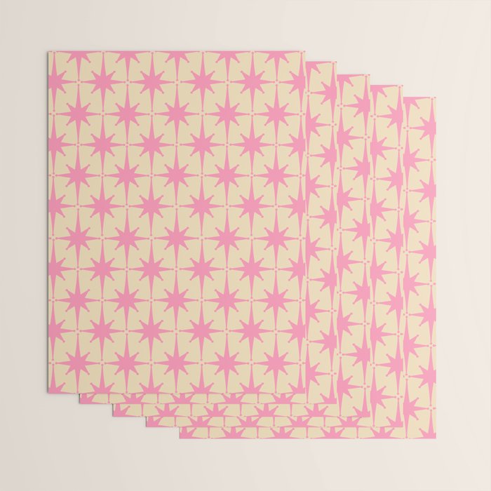  Midcentury Modern Atomic Age Starburst Star Pattern Pink and Cream Wrapping Paper Gallery Image 3