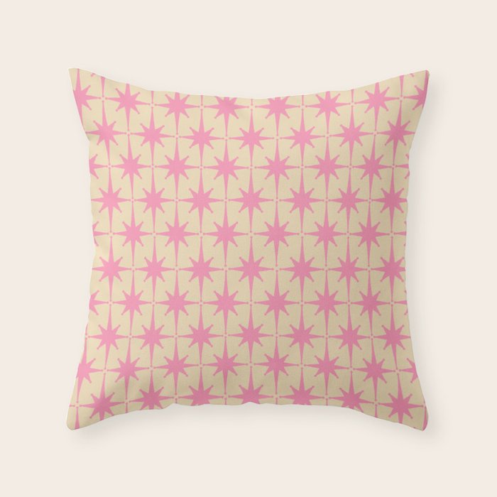  Midcentury Modern Atomic Age Starburst Star Pattern Pink and Cream Throw Pillow Gallery Image 6