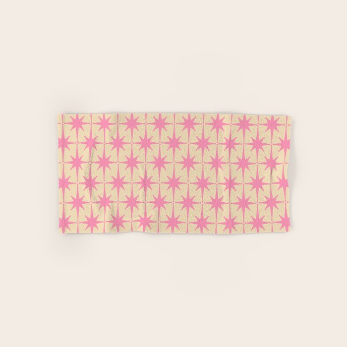  Midcentury Modern Atomic Age Starburst Star Pattern Pink and Cream Bath Towel Gallery Image 1