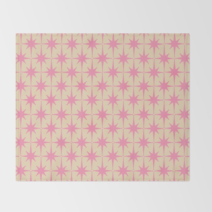  Midcentury Modern Atomic Age Starburst Star Pattern Pink and Cream Throw Blanket Gallery Image 2