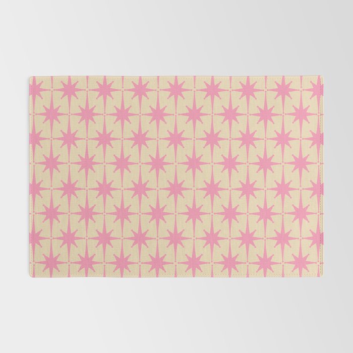  Midcentury Modern Atomic Age Starburst Star Pattern Pink and Cream Rug Gallery Image 2