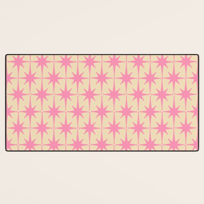  Midcentury Modern Atomic Age Starburst Star Pattern Pink and Cream Desk Mat Gallery Image 3