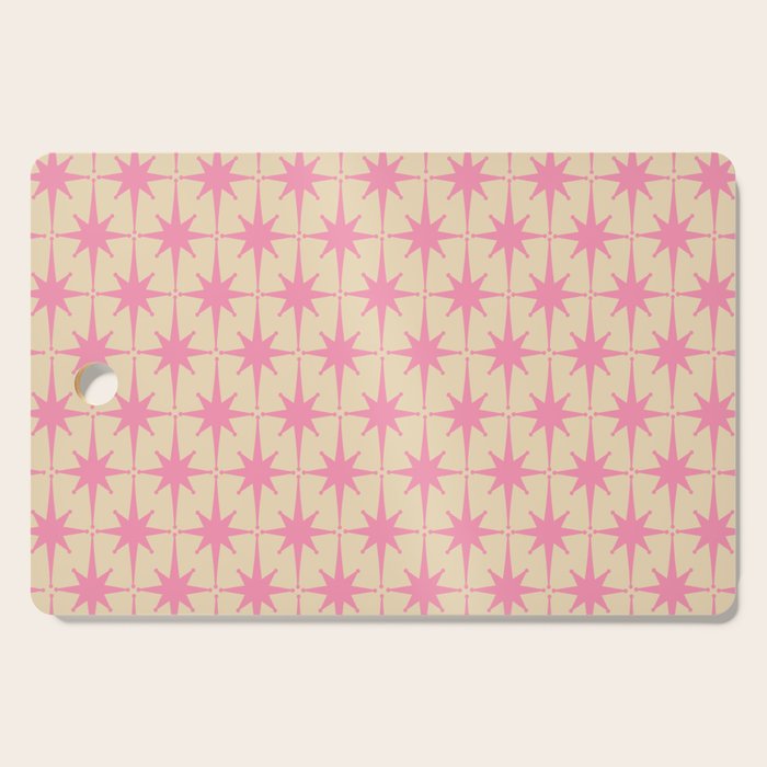 Midcentury Modern Atomic Age Starburst Star Pattern Pink and Cream Cutting Board Gallery Image 1