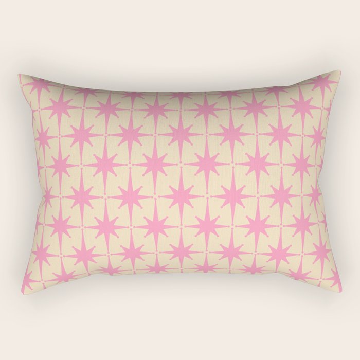  Midcentury Modern Atomic Age Starburst Star Pattern Pink and Cream Rectangular Pillow Gallery Image 2