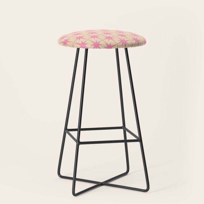  Midcentury Modern Atomic Age Starburst Star Pattern Pink and Cream Stool Gallery Image 1
